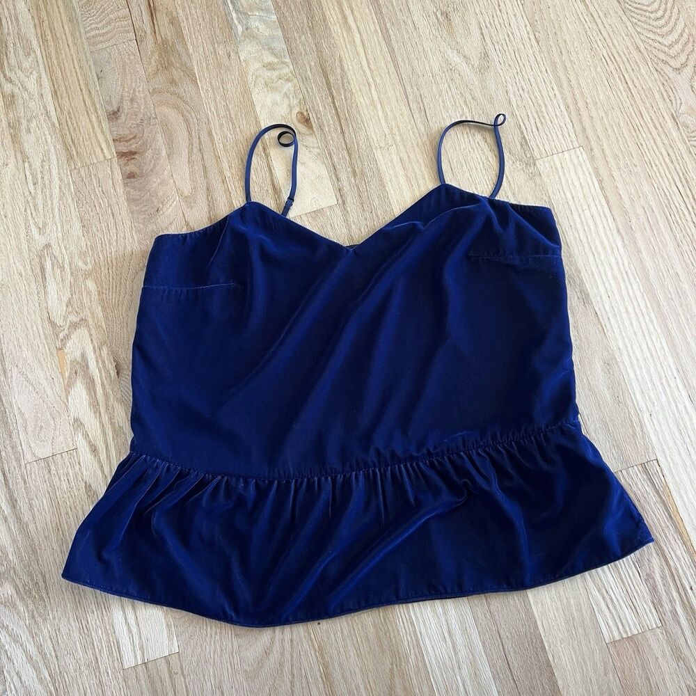 J.crew Size 8‎ Navy blue Velvet V Neck Ruffle Hem strappy Cami Tank glam lined